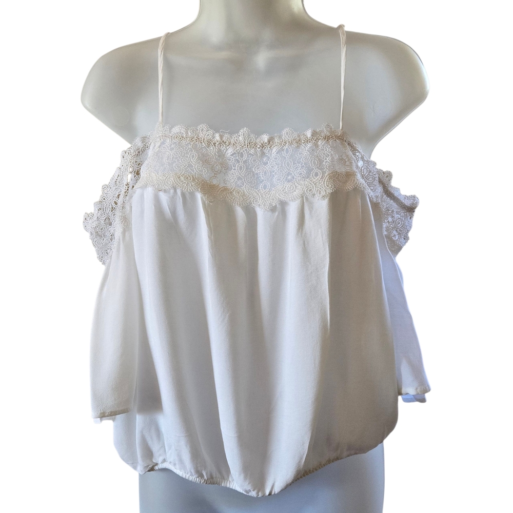 Hollister Cold Shoulder Lace Trim Cami Top White Size Medium‎